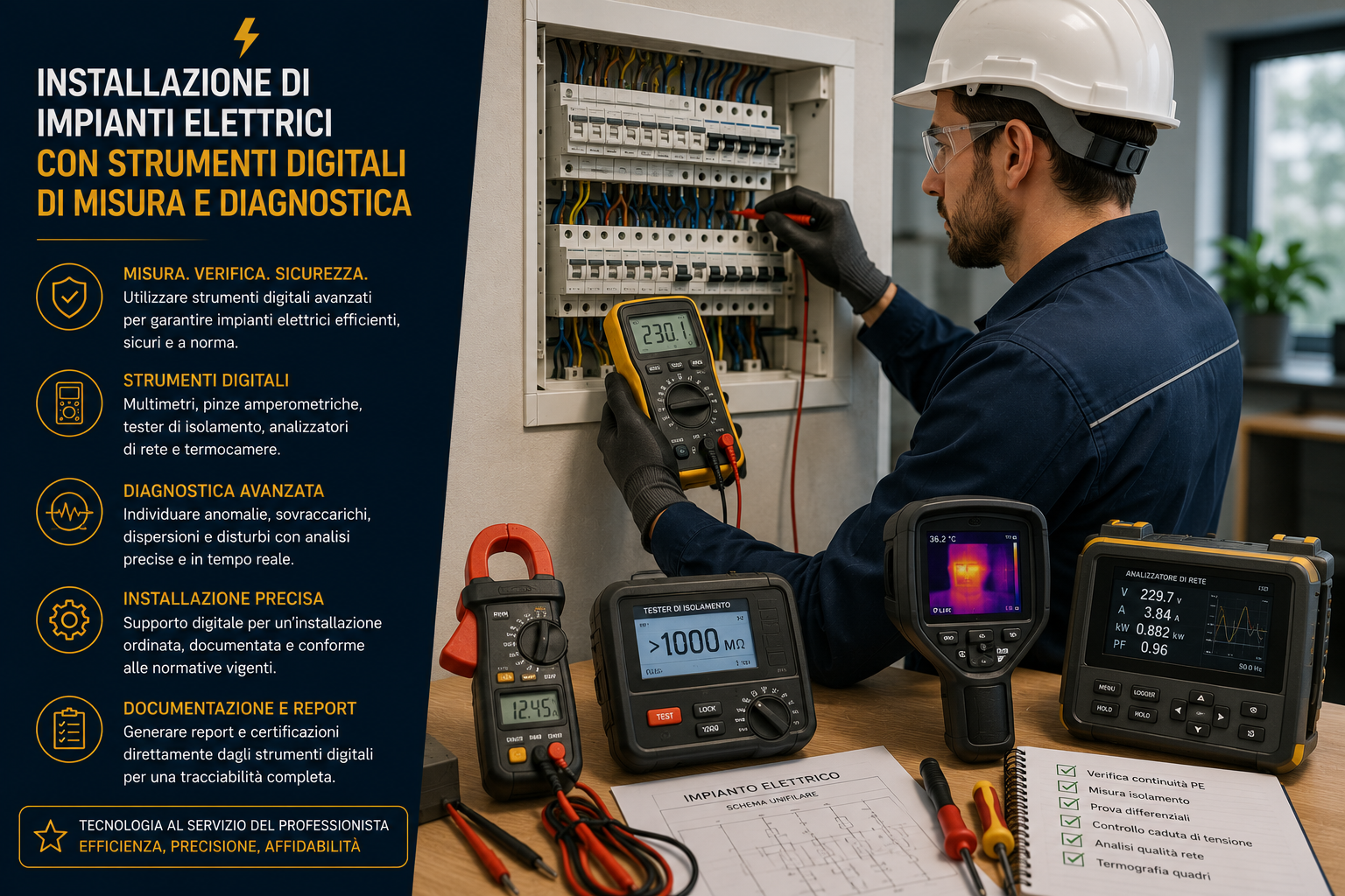 Installazione di impianti elettrici con strumenti digitali di misura e diagnostica